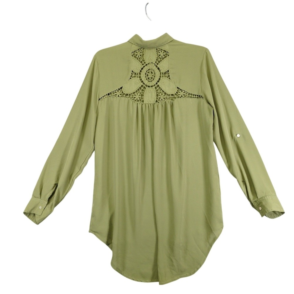 Taylor & Sage Green Button-Up Tunic Shirt Womens XL Crochet Back Boho Chic Flowy